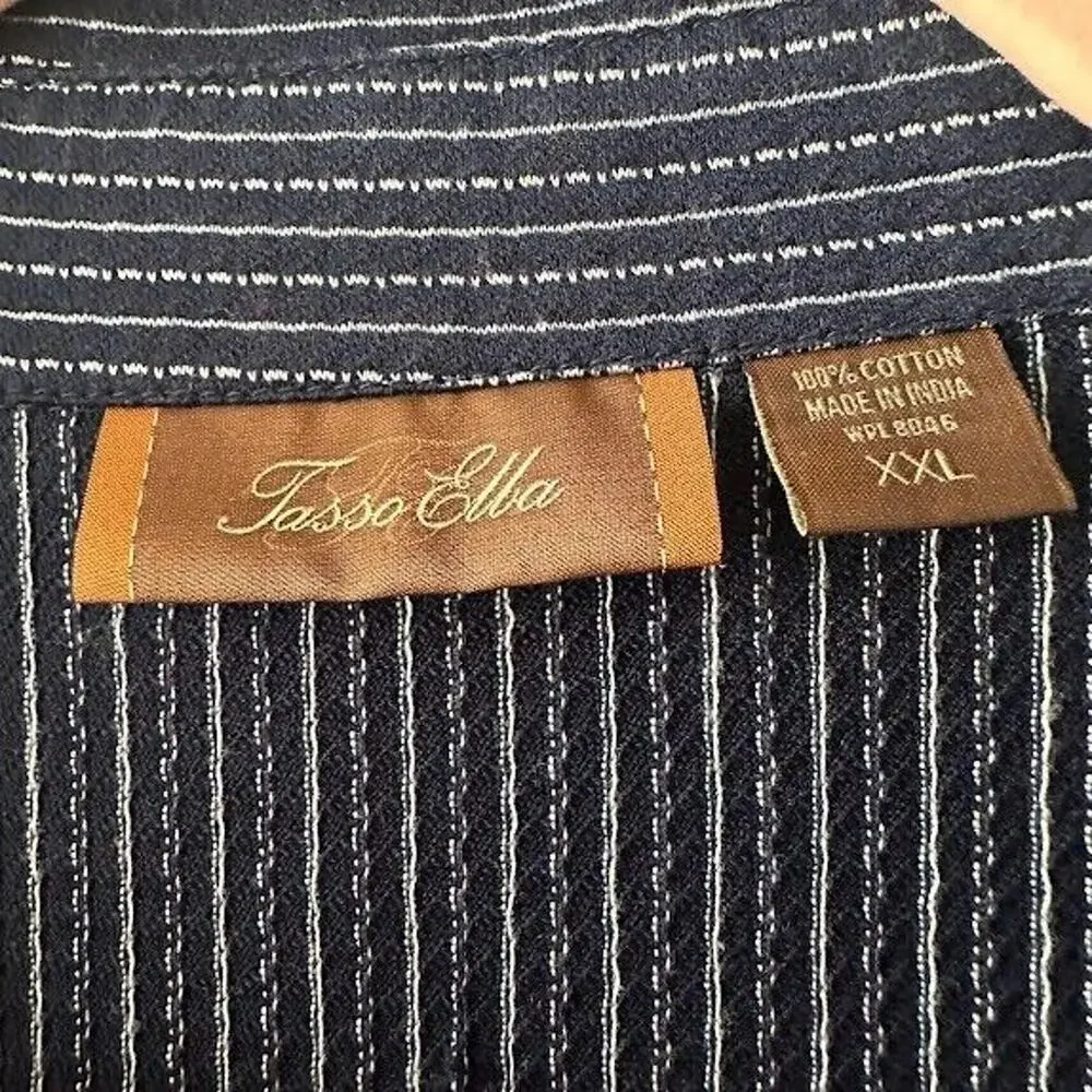 Tasso Ella Shirt Mens XXL Navy Blue Striped Button Up Short Sleeve Cotton - Picture 3 of 5